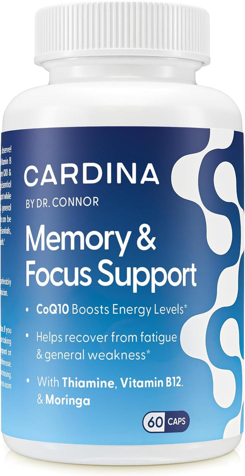 Thiamine B1 Supplement with COQ10, 60 Ct | Vitamin B12 for Energy & Focus, Non-GMO & Vegan Brain Supplement