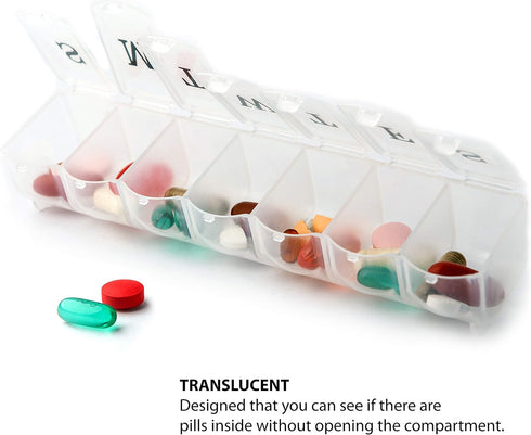 Deke Home Weekly Pill Organizer (2 Pack) - 7 Day Pill Box with Large Compartments, Easy Open, BPA Free, Travel Friendly