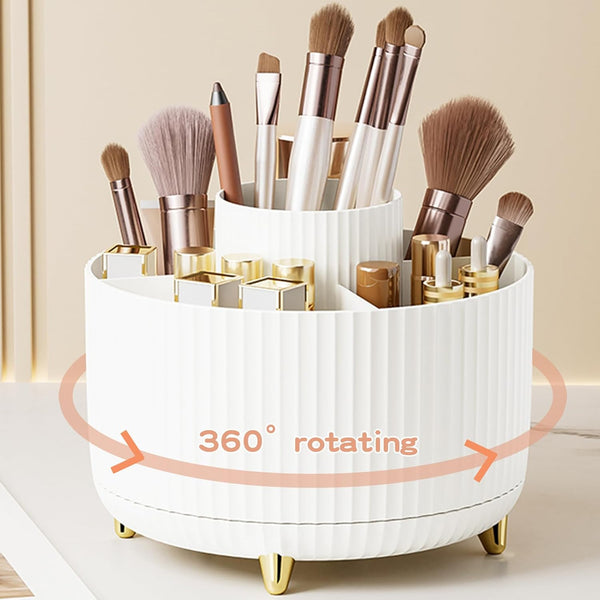 360 Rotate Makeup Brush Holder Organizer for Vanity, Desktop, Bathroom, Makeup Organizers Countertop (White)