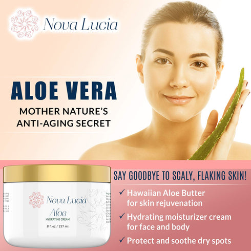 Large 8 oz Hawaiian Aloe Vera Face Moisturizer for Day or Night Use, Sunburn Relief, Eczema, Anti-Wrinkle