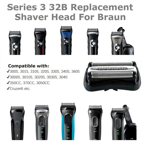 Series 3 32B Replacement Shaver Head for Braun, Foil & Cutter Razor Replacement Head, Compatible with Braun 301S, 310S,