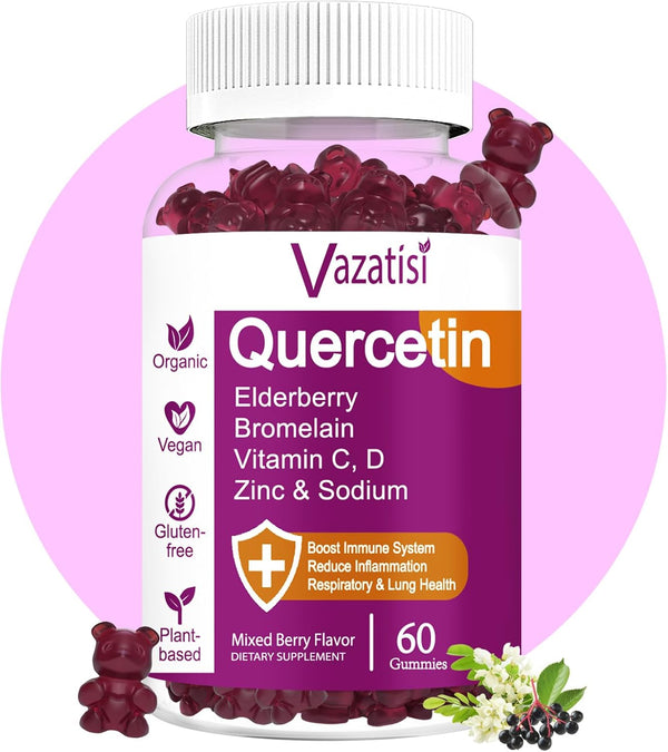 Quercetin Gummies | Organic Supplement with Vitamin C, Zinc, Bromelain & Elderberry for Immune Support