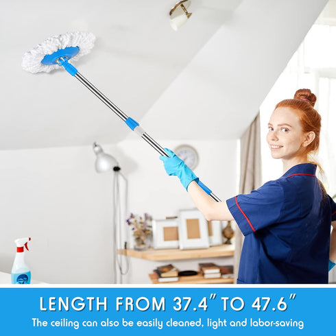 Spin Mop Replacement Handle, 360 Degree Rotating Telescopic Mop Pole for Household Cleaning Accessories (Cute Blue)
