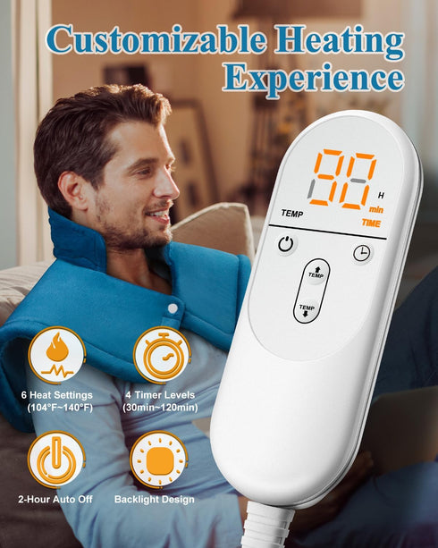 Electric Heating Pad for Neck and Shoulder, Blue, Gifts for Men Women Mom Dad, Pain Relief for Back