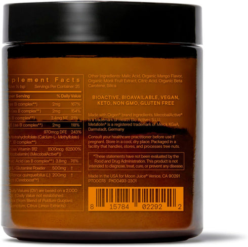 Moon Juice Ting B Complex & Methylated B12 Vitamin Supplement, Vegan Natural Energy - 25 Servings (Jar, 1.7oz)