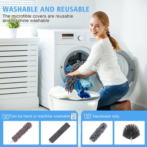 Microfiber Feather Duster 5-in-1 Kit: Extension Pole, Cobweb Duster, and Microfiber Dusters for Cleaning
