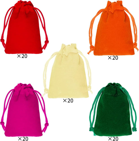 Nydotd 100pcs 2 X 2.8 inch Velvet Cloth Jewelry Pouches, Drawstring Bags for Christmas Candy Gift Bag Pouch, Mixed Color