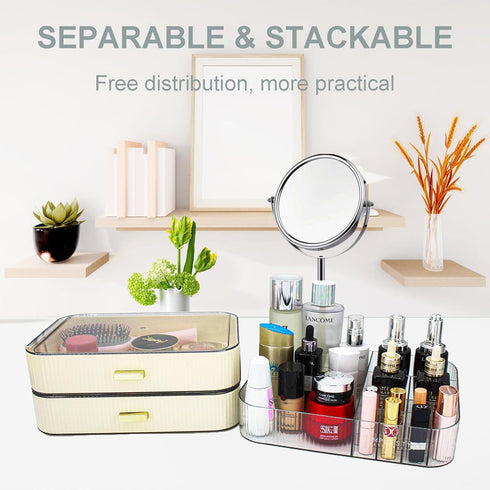 Makeup Organizer with 2 Drawers - Cosmetics Organizer for Bedroom and Bathroom Vanity, Large Capacity Storage Box