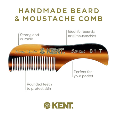 Kent A 81T X-Small Gentleman's Beard and Mustache Pocket Comb, Fine Toothed, Hand-Made in England, Quality Cellulose