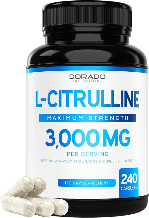 L Citrulline 3000mg Supplement (240 Capsules) - Support L Arginine & Nitric Oxide Pills for Workouts - Non-GMO, Vegan