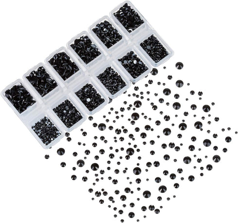 Zealer 1800pcs Black Nail Art Crystals, Round Beads, Top Grade Flatback Glass Charms for Nails, Crafts, Eye Makeup,