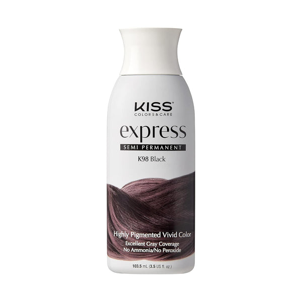 Kiss Express Semi-Permanent Hair Color – Vivid, Gentle Formula for Gray Coverage, 3.5 oz, Black, 1 Count