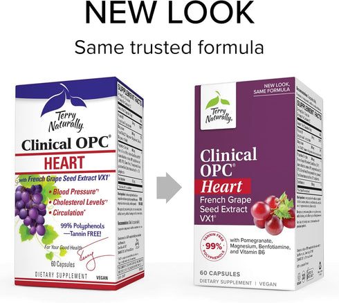 Terry Naturally Clinical OPC Heart - 60 Capsules, French Grape Seed Complex, Non-GMO, Vegan, Gluten Free