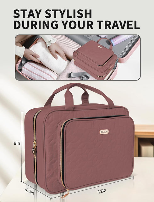 Travel Toiletry Bag for Women, Large Capacity with Hook, Portable Hanging Makeup Bag for Full Sized Toiletries