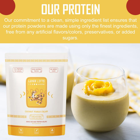 Coconut Mango Cream Boba Tea Whey Protein Isolate | 26g Grass-fed Whey Isolate Protein per Serving | No Added Sugars