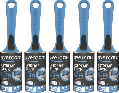 Evercare All Purpose Lint Brush, Value Pack with 5 Rollers (300 Sheets Total), Blue