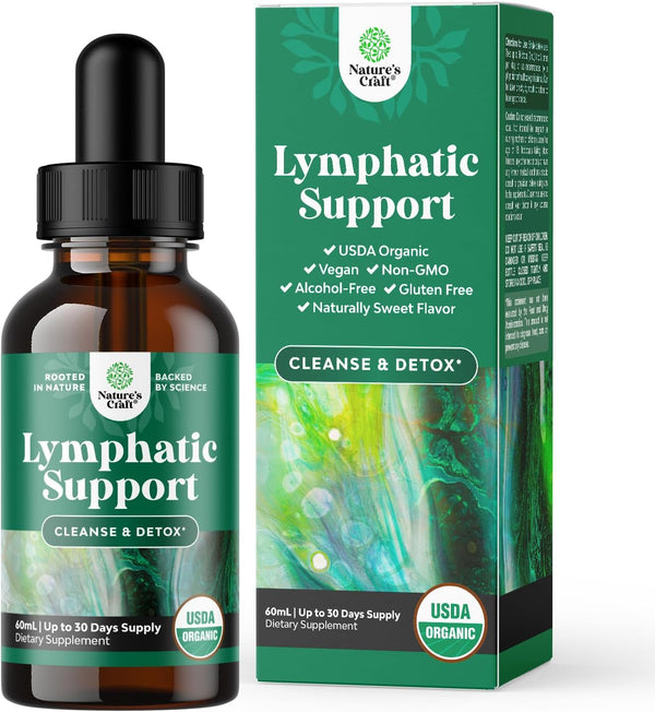 Certified Organic Lymphatic Drainage Drops - Herbal Cleanse and Immune Support with Echinacea, Vegan Non-GMO, 30