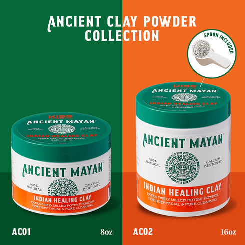 Kiss Ancient Mayan Indian Healing Clay, 100% Natural, Deep Facial & Pore Cleansing, Hair Conditioning (8 oz.)