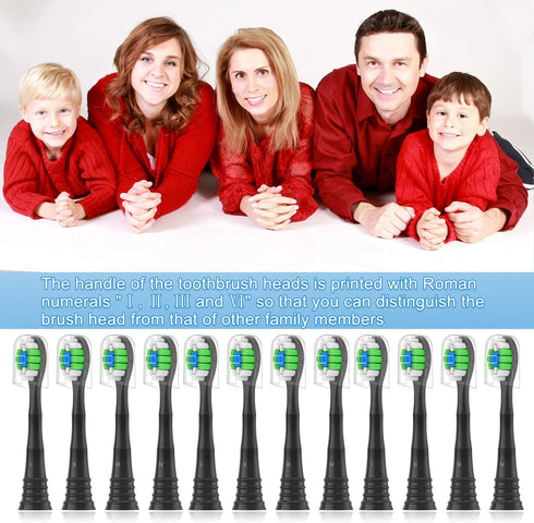 Replacement Toothbrush Heads - 12 Pack Compatible with Philips Sonicare Electric Toothbrush (12 Black)