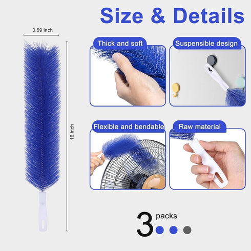 3 Pcs Fan Cleaning Brush, Bendable Cobweb Duster with Microfiber Head, Washable for Ceiling Fans and Vents