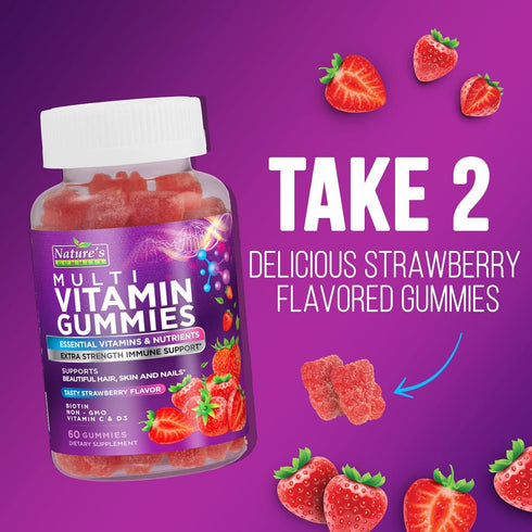 Gummy Multivitamin for Adults, Extra Strength Multi Gummies, Immune Health Support, 60 Count