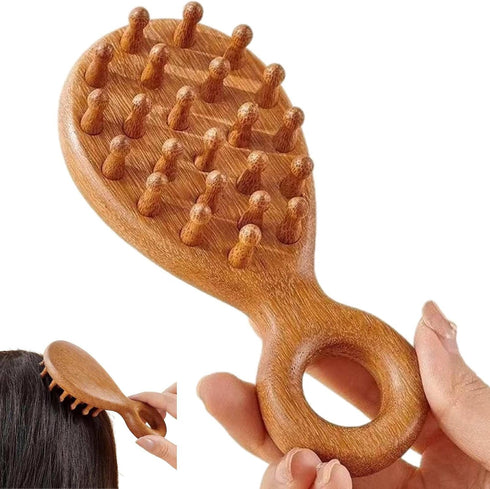 KINTEGOOD Sandalwood Head and Scalp Massager Comb, Wide Tooth Wooden Gua Sha Tool with Ergonomic Handle for Stress