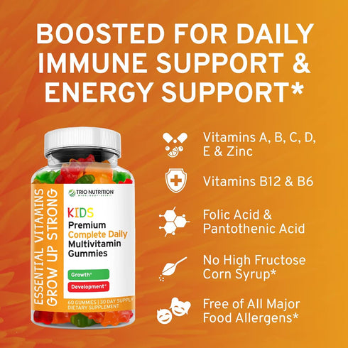 Premium Kids Multivitamin Gummies with Vitamin C & Zinc - Complete Daily Essential Vitamins for Immune & Energy Support
