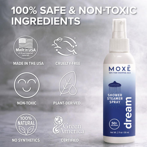 Pack, 100% 4 Pack (8oz) MOXE Aromatherapy Shower Mist Variety Eucalyptus, Lavender, Breathe and Dream, Spa Steam Spray
