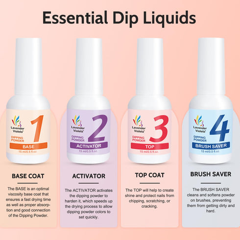 Lavender Violets Dip Powder Liquid Set, Activator, Base Top Coat, Nail File Necessary Tools for Dipping