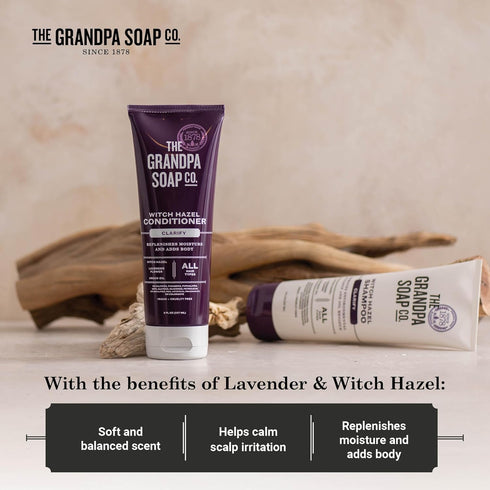 The Grandpa Soap Company Clarifying Witch Hazel Conditioner, 8 Fl Oz, Relieves Scalp Conditions, Lavender Flower,