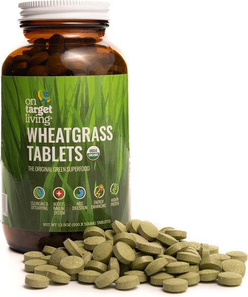 On Target Living Wheatgrass Tablets - 500 Tablets | USDA Organic Dietary Supplement