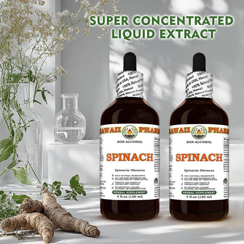Hawaii Pharm 2 fl.oz Spinach (Spinacia Oleracea) Dry Leaf Glycerite, All Natural, Vegan, Lab Tested Alcohol-Free Liquid