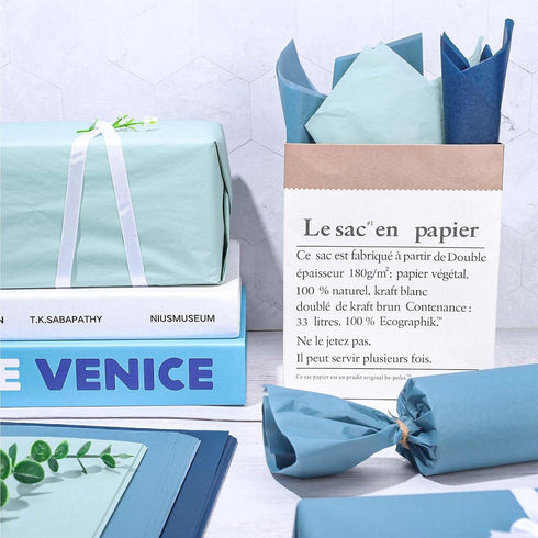 Whaline 90 Sheets Dusty Blue Tissue Paper, Assorted Gradient Blue Mix Gift Wrapping Paper for Wedding, Birthday, Baby