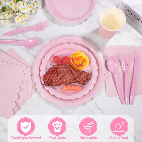 175 Pcs Pink Paper Plates and Napkins - 25 Guest Light Pink Party Supplies for Baby Shower & Birthday