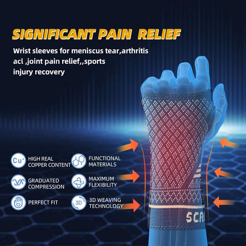 Wrist Compression Sleeves, Silver Wrist Brace for Carpal Tunnel Pain Relief Treatment, Breathable Support (Pair)