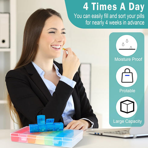 6 Pack Weekly Pill Organizer, Waterproof Pill Box for 4 Times a Day, Big Medication Container for Vitamins and