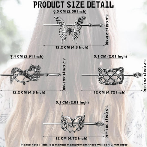 Viking Metal Hair Clips: 8-Pack Vintage Hair Sticks for Buns Silver Gold Retro Celtic Hair Accessories