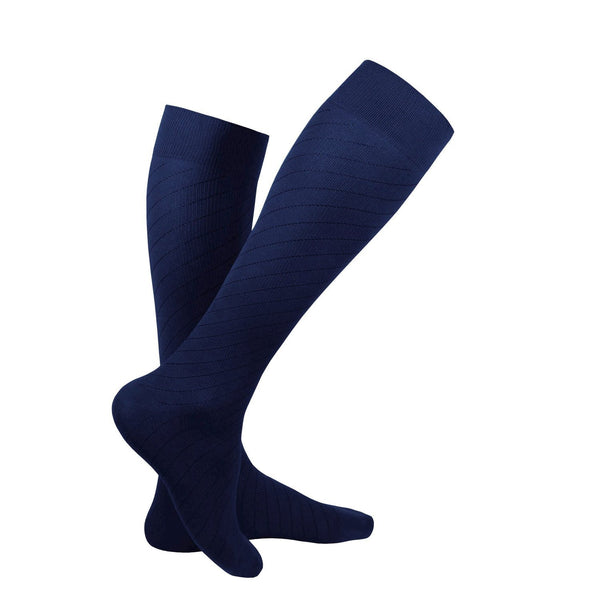 Truform Travel Compression Socks for Men and Women, 15-20 Knee High Over Calf Length, Navy, Medium