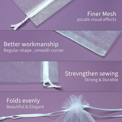 Akstore 50PCS Premium Sheer Organza Gift Bags, 3X4 inch Elegant Jewelry Pouches for Wedding Favors & Decorations