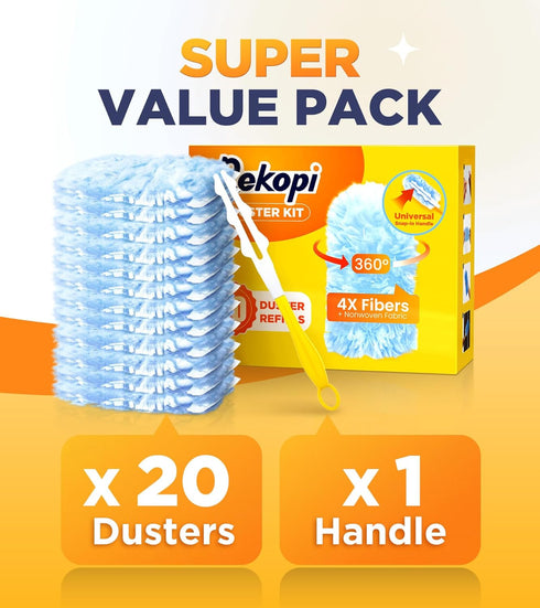 Heavy Duty Duster Kit with 20 Refills & 1 Handle, Compatible with Swiffer Dusters, Unscented Disposable Dusters