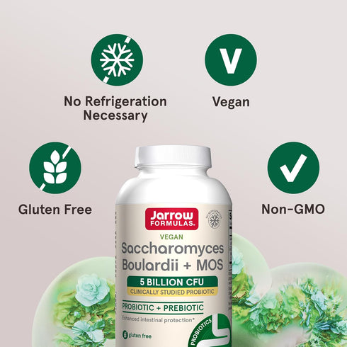 Jarrow Formulas Saccharomyces Boulardii Probiotics + MOS, 5 Billion CFU, 90 Veggie Capsules