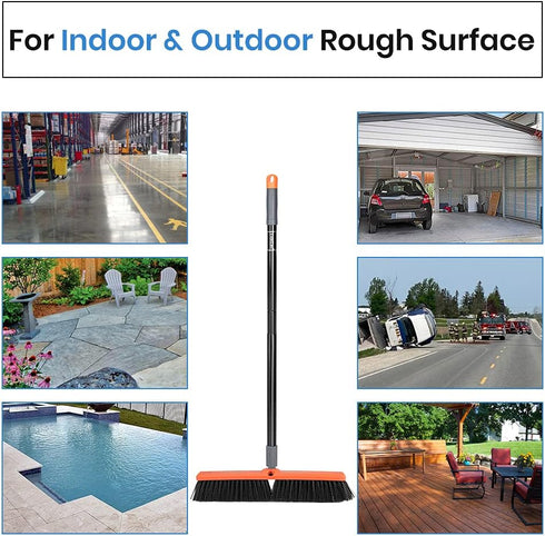 TreeLen 18 inch Push Broom - Heavy Duty Outdoor Broom for Driveways, Sidewalks, Patios, Cleans Dirt & Debris
