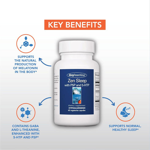 Allergy Research Group Zen Sleep Supplement - Supports Normal Healthy Sleep, P5P, 5-HTP, GABA, L-Theanine, 60 Count