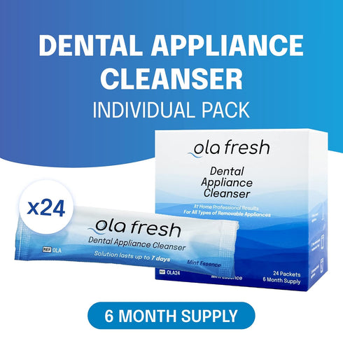 Dental Appliance Cleanser, 24 Packets of Professional Strength Concentrated Cleaner Powder - Retainer Cleaner, Denture Cleaner and Night Guard Cleaner, Mint Essence Flavor (12 Month Supply)
