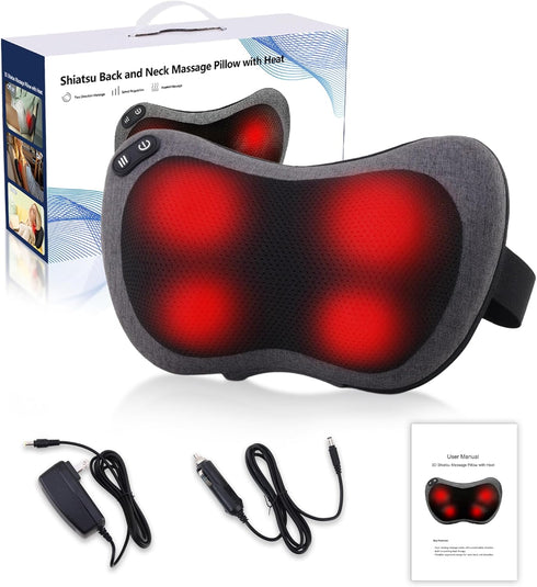 Shiatsu Neck and Back Massager with Heat - Deep Tissue Massage Pillow for Neck, Back & Shoulders Pain Relief, Ergonomic