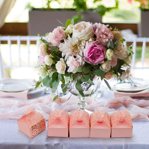 50pcs Laser Cut Butterfly Favor Boxes, 2.6" x 2.6" Floral Gift Box for Bridal Shower, Wedding Party, Baby Shower