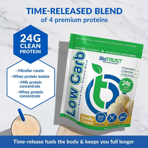 BioTrust Low Carb Protein Powder | Natural and Delicious Whey & Casein Blend from Grass-Fed Hormone Free Cows | Non