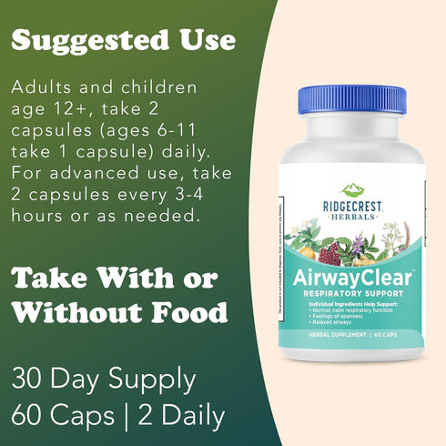 Ridgecrest Herbals AirwayClear, Lung Health and Breathing Support, 60 Vegan Caps, Gluten Free