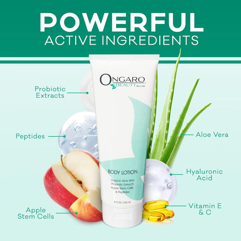 Ongaro Beauty Organic Body Lotion, Probiotic Moisturizer with Aloe Vera, Cocoa Butter, Hyaluronic Acid, Shea Butter &