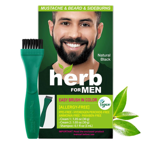Herb For Men Mustache & Beard Dye, PPD & Ammonia Free, Vegan Natural Ingredients, Natural Black